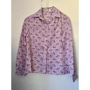 Vintage 70's Lady Arrow Lavender Purple Paisley Long Sleeve Blouse Small Medium